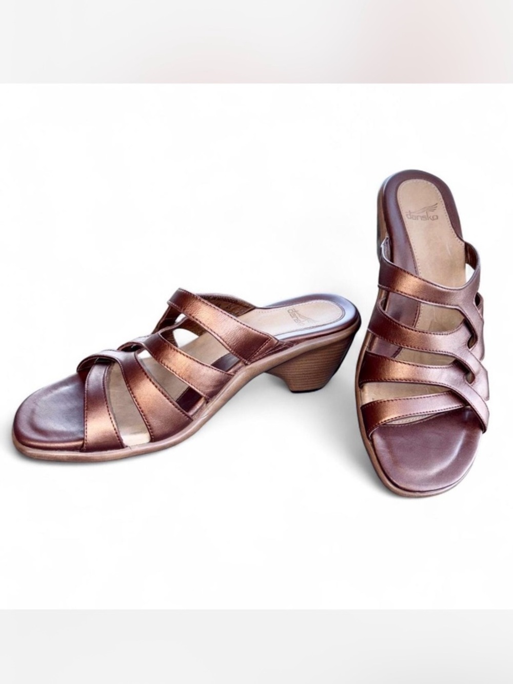 Dansko 'Roz' Copper Bronze Metallic Leather Strappy Wedge Sandals sz 40 / US 9.5